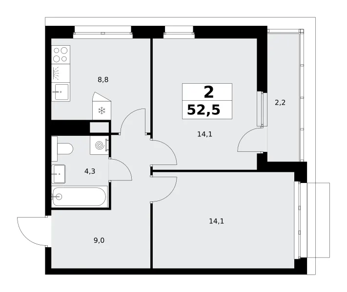 2-комн. 52.5 м²