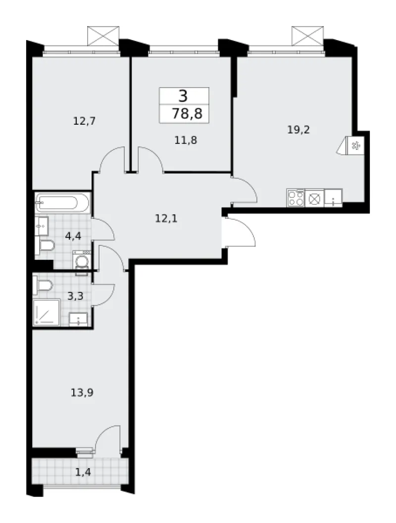 3-комн. 78.8 м²