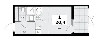 20,4 м² — планировка