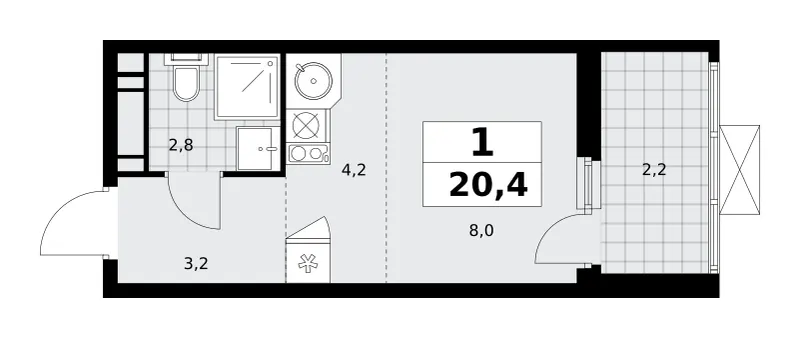 Студия 20.4 м²