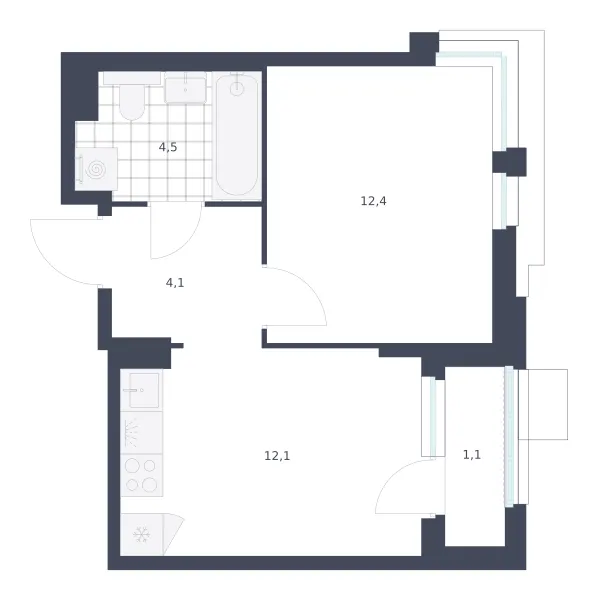 1-комн. 34.2 м²