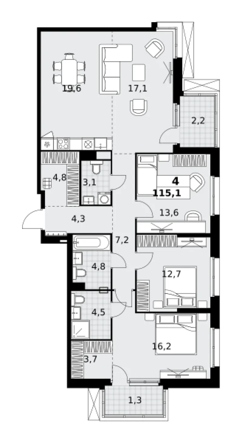 4-комн. 115.1 м²