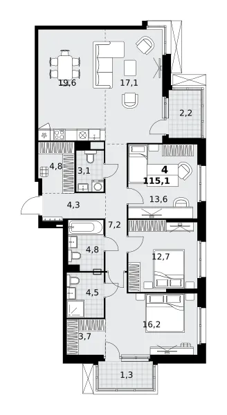 4-комн. 115,1 м²