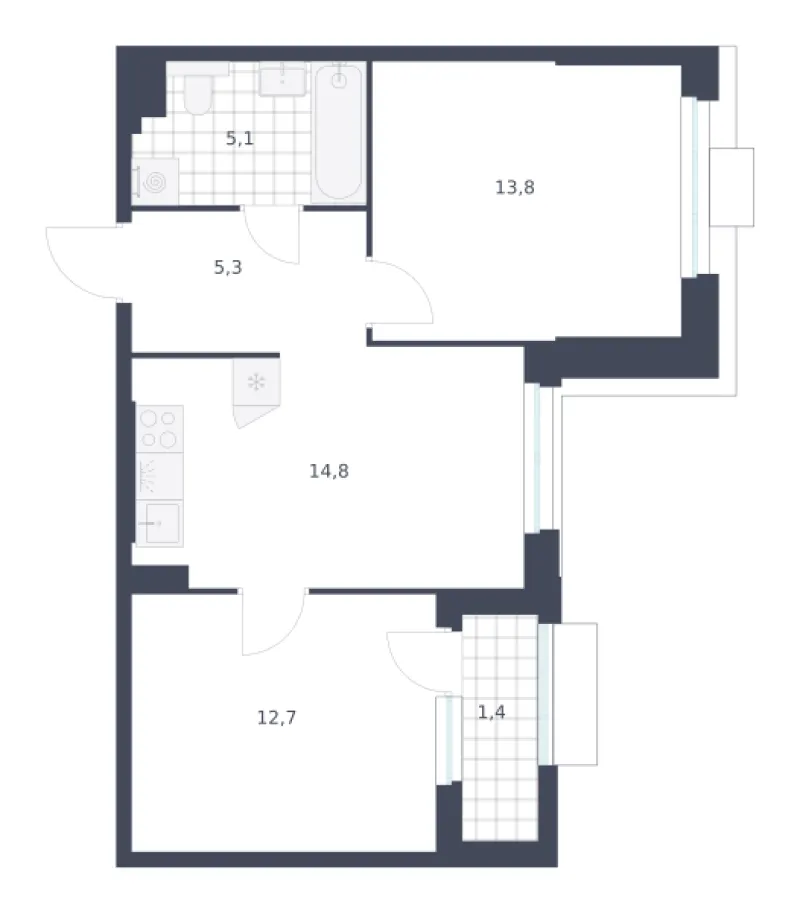 2-комн. 53.1 м²
