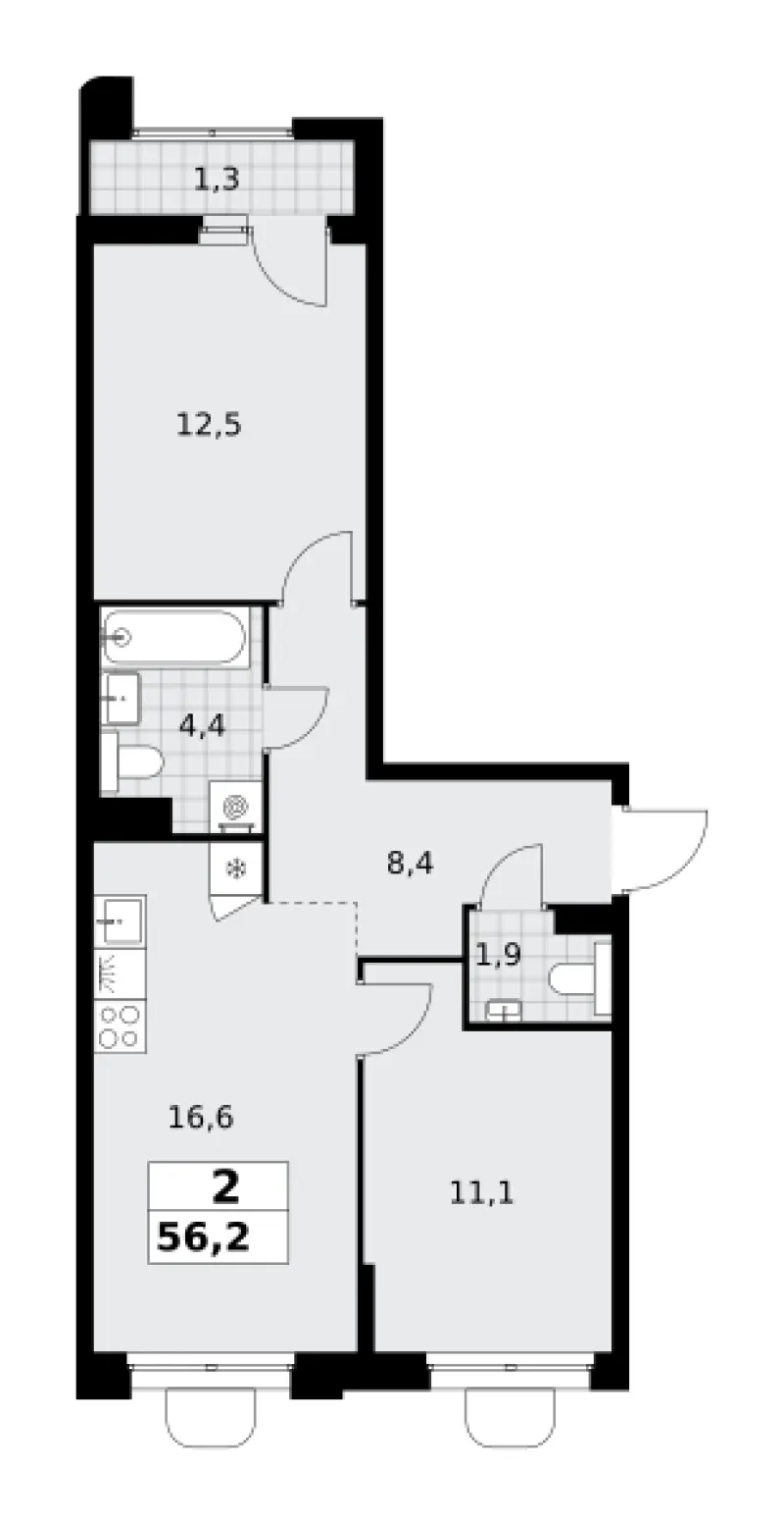 2-комн. 56.2 м²