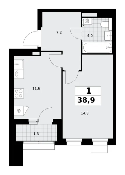1-комн. 38.9 м²
