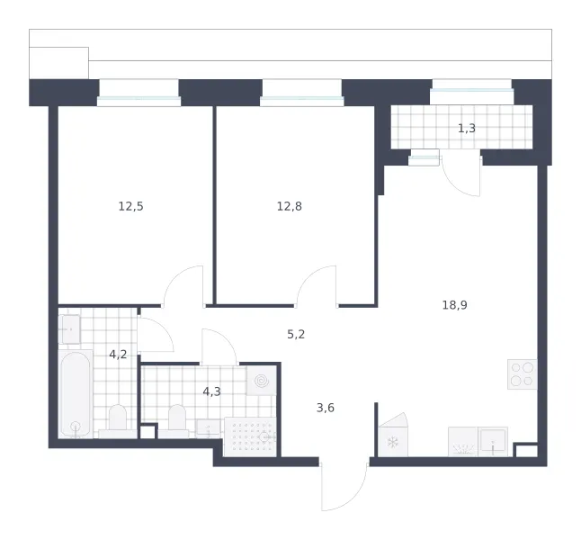 2-комн. 62.8 м²