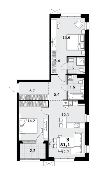 3-комн. 81.1 м²
