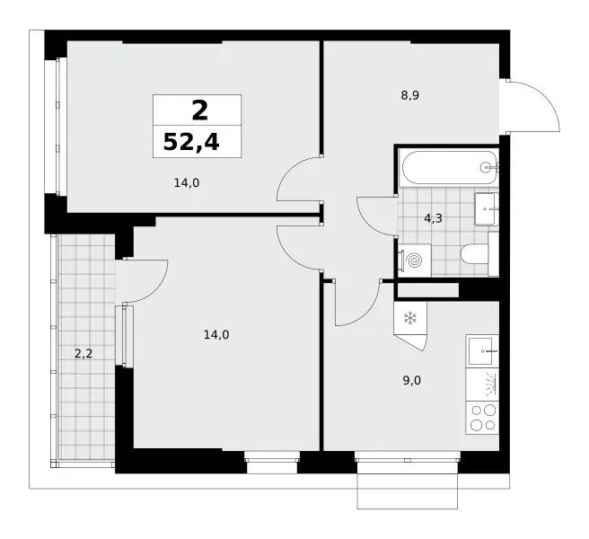 2-комн. 52.4 м²