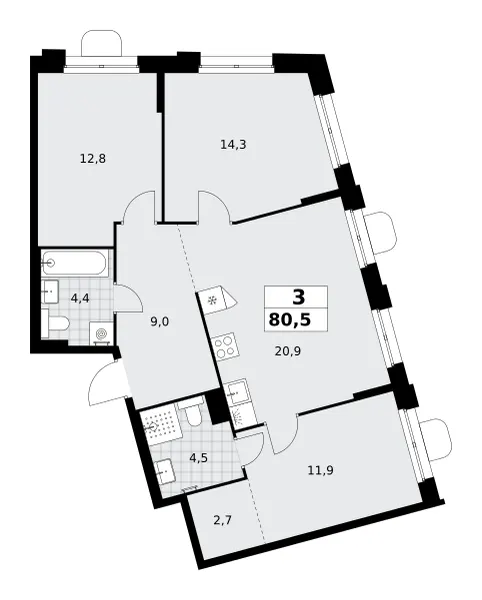 3-комн. 80.5 м²