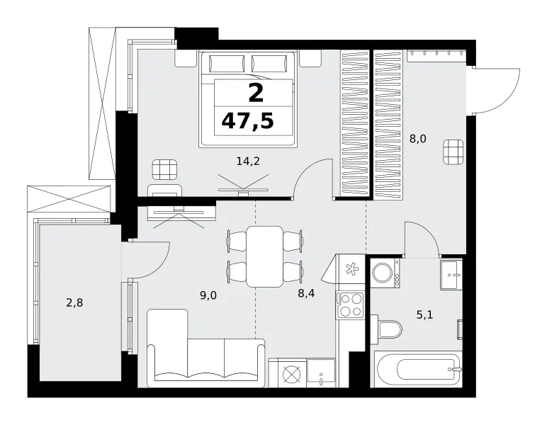 2-комн. 47.5 м²