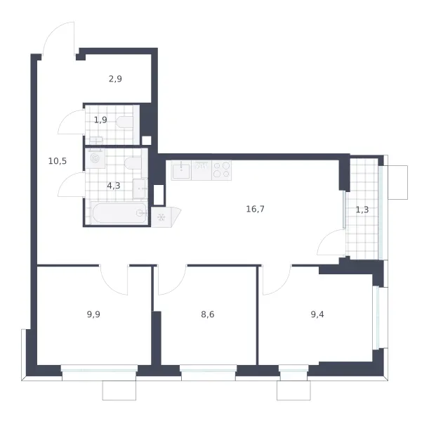 3-комн. 65.5 м²