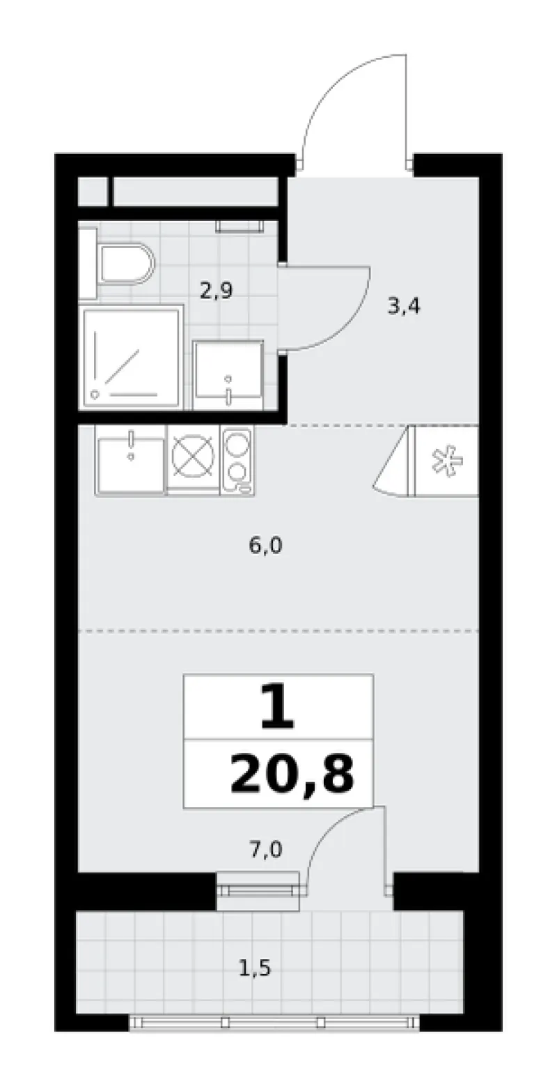 Студия 20.8 м²