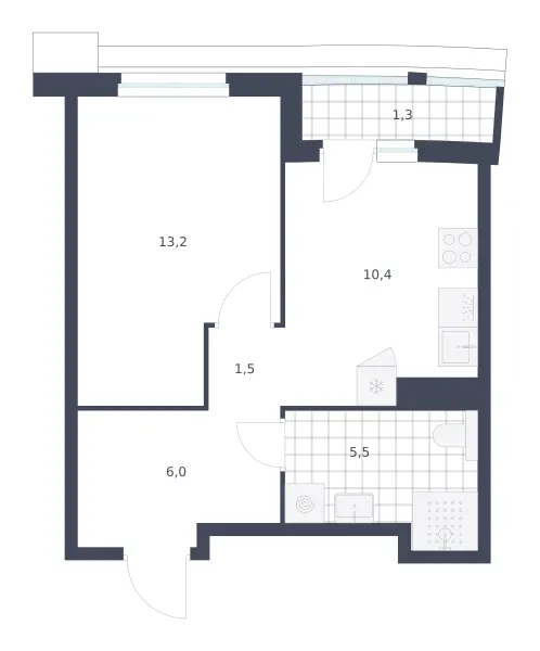 1-комн. 37.9 м²
