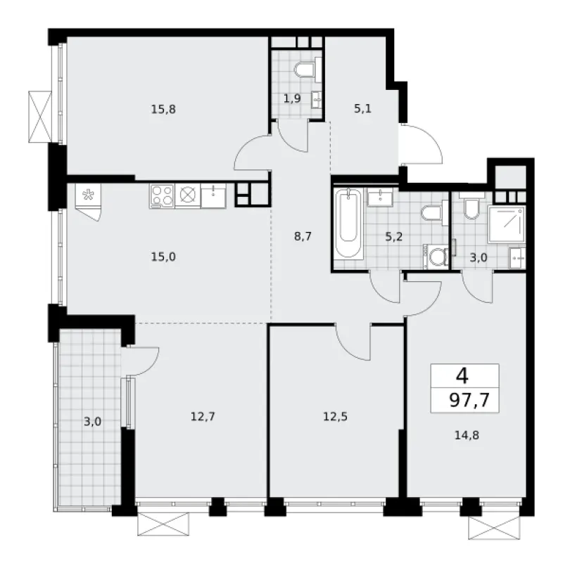 4-комн. 97.7 м²