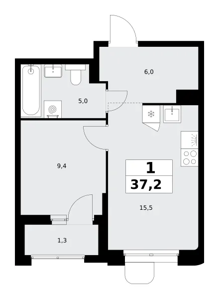 1-комн. 37.2 м²