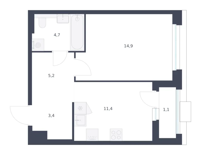 1-комн. 40.7 м²