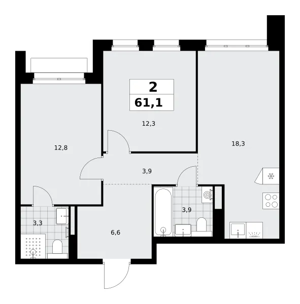 2-комн. 61.1 м²
