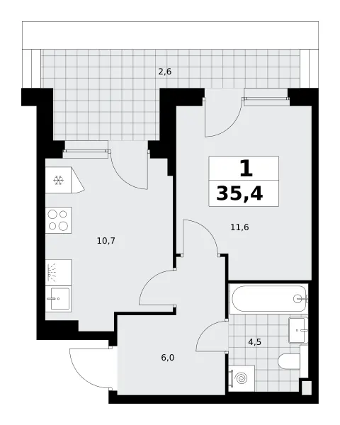 1-комн. 35.4 м²