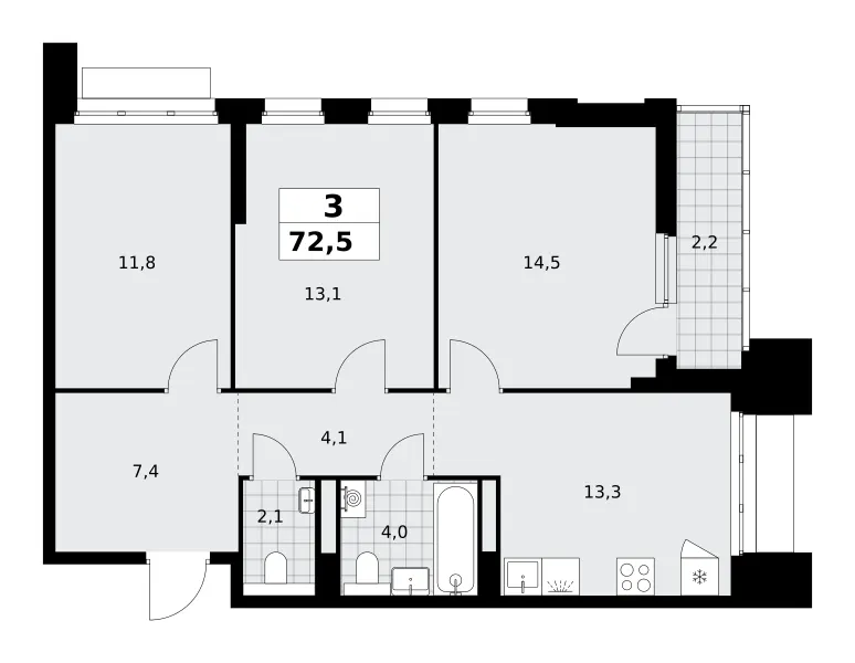 3-комн. 72.5 м²