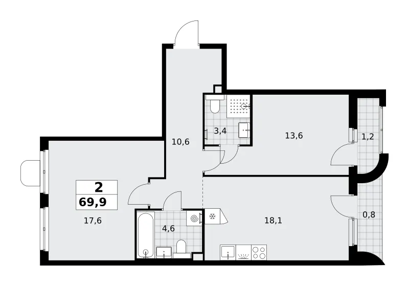 2-комн. 69.9 м²