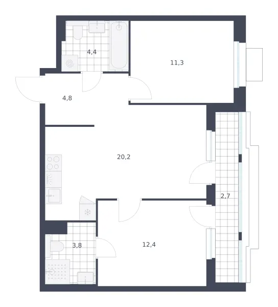 2-комн. 59.6 м²