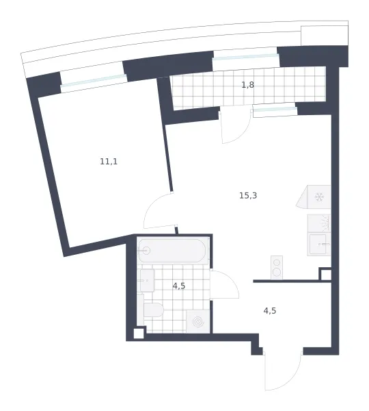 1-комн. 37.2 м²