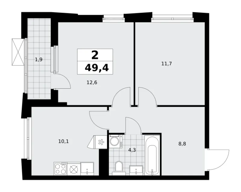 2-комн. 49.4 м²