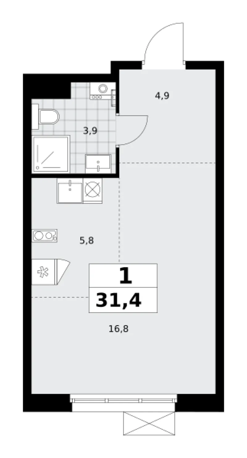 Студия 31.4 м²