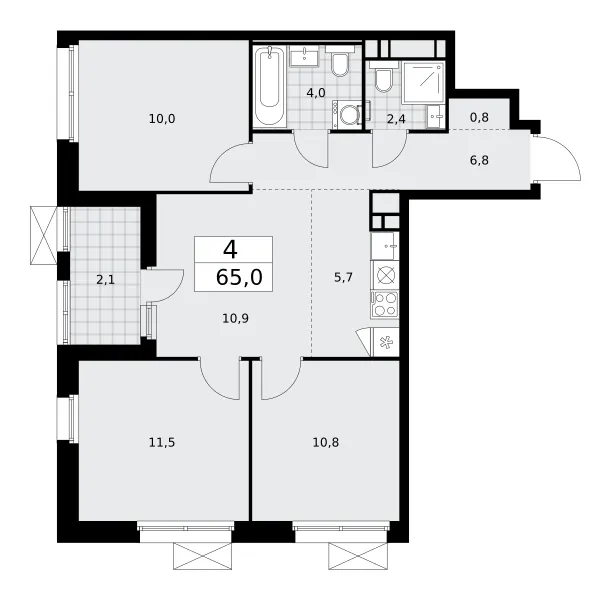 4-комн. 65 м²
