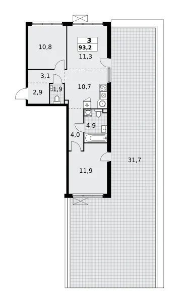 3-комн. 93.2 м²