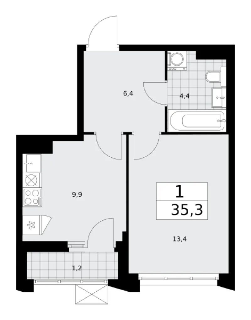 1-комн. 35.3 м²