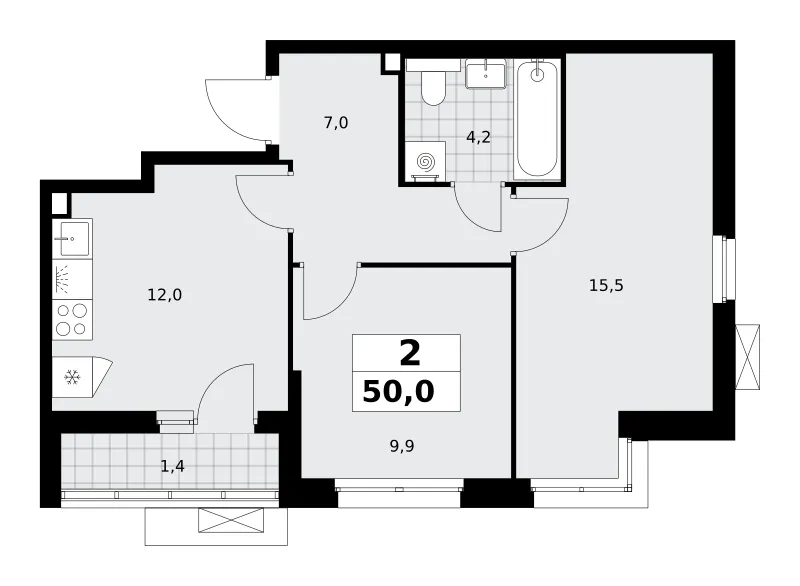 2-комн. 50 м²