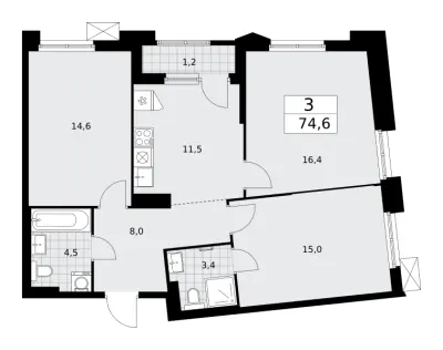 74,6 м² — планировка