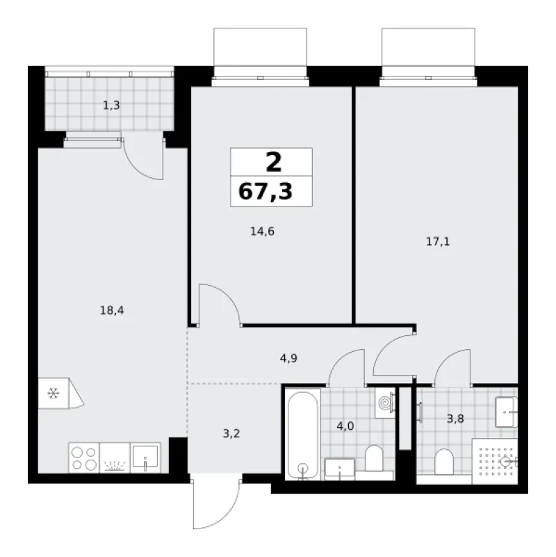 2-комн. 67.3 м²