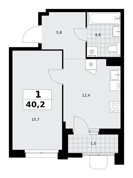 1-комн. 40.2 м²