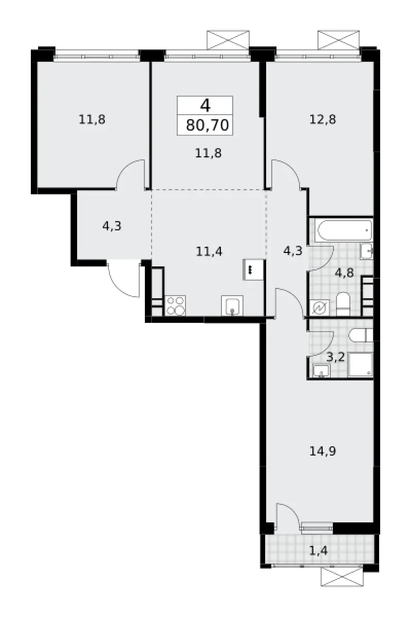 4-комн. 80.7 м²