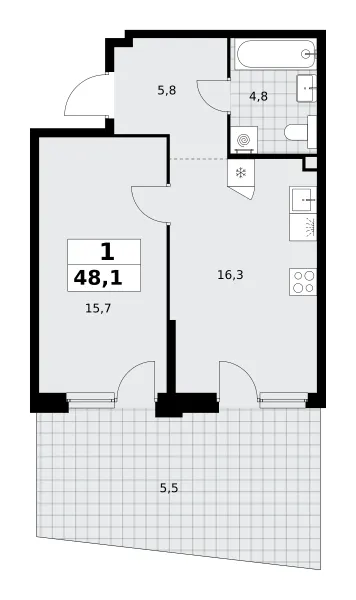1-комн. 48.1 м²