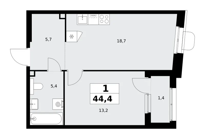 1-комн. 44.4 м²