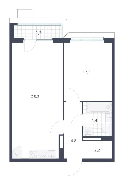 1-комн. 51.4 м²
