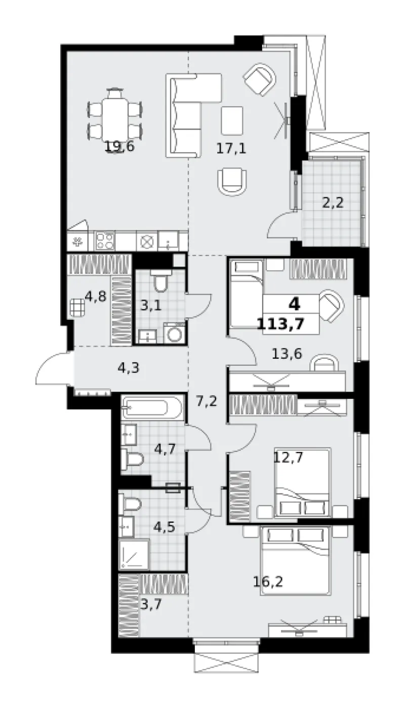 4-комн. 113.7 м²