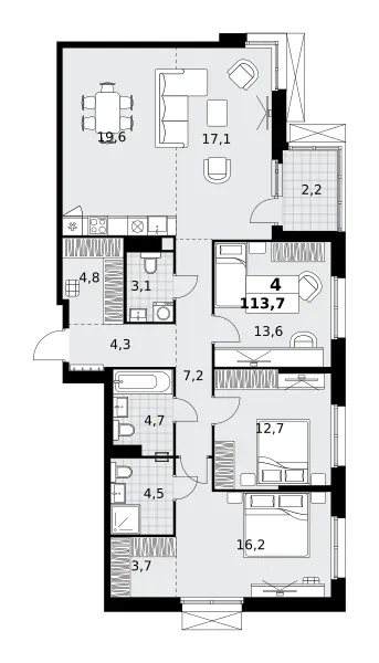 4-комн. 113,7 м²