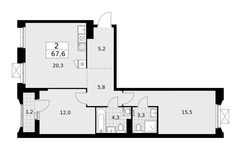 2-комн. 67.6 м²