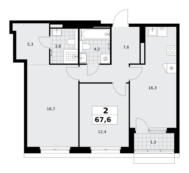 2-комн. 67.6 м²