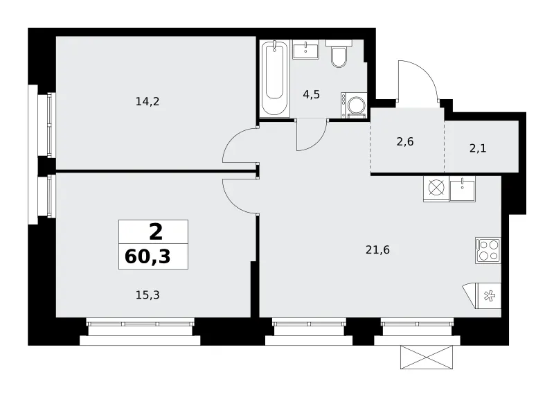 2-комн. 60.3 м²