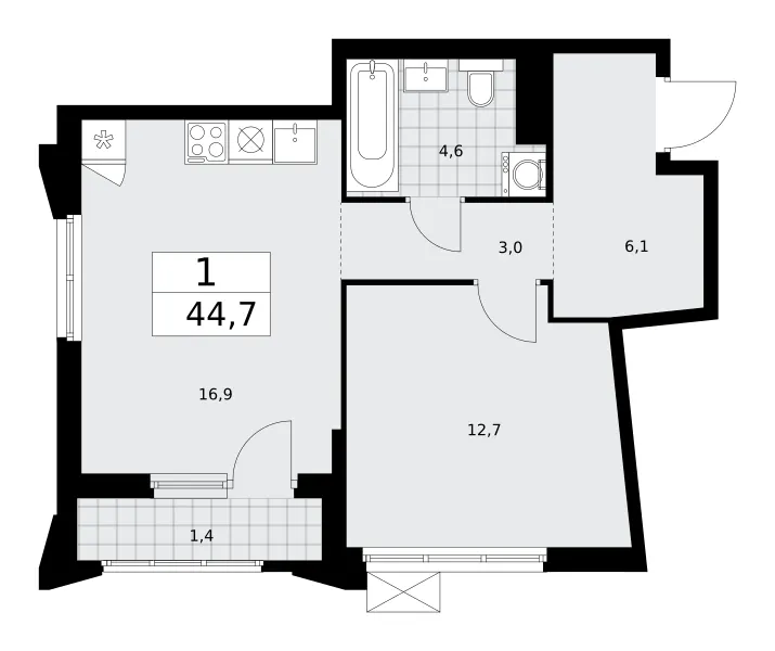 1-комн. 44.7 м²