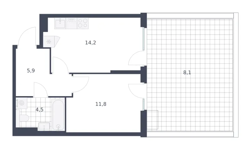 1-комн. 44.5 м²