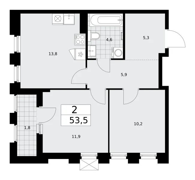 2-комн. 53.5 м²