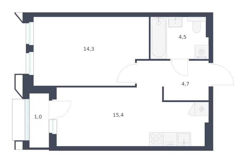 1-комн. 39.9 м²