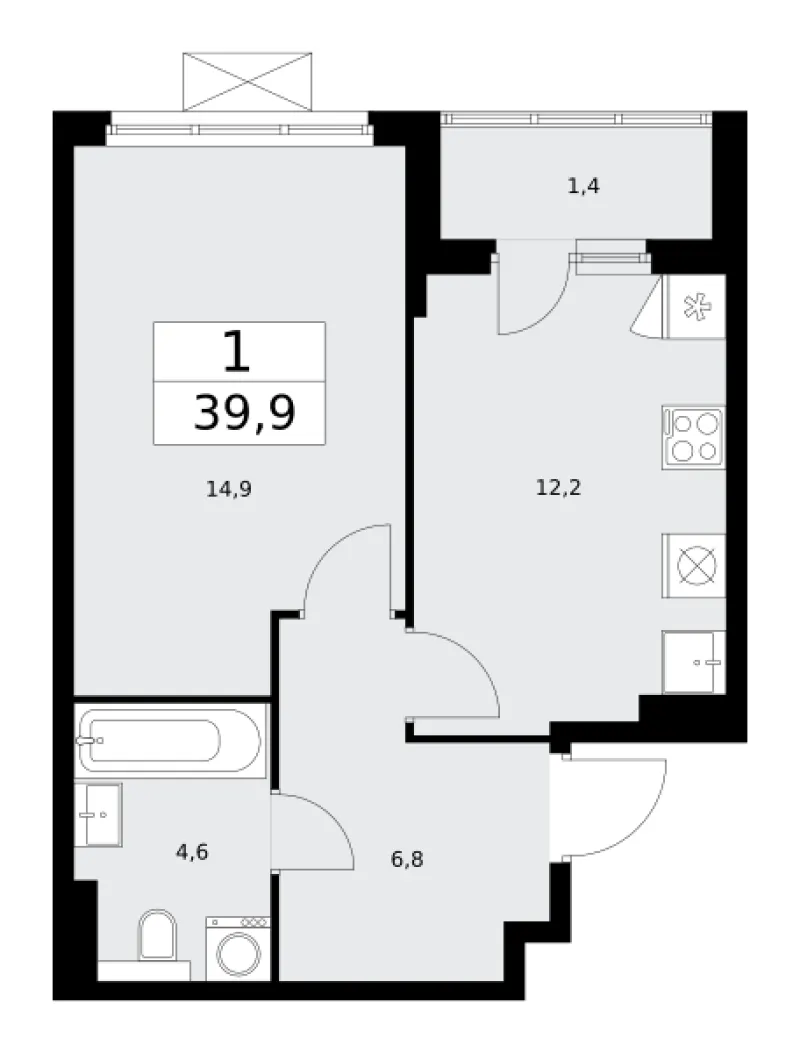 1-комн. 39.7 м²